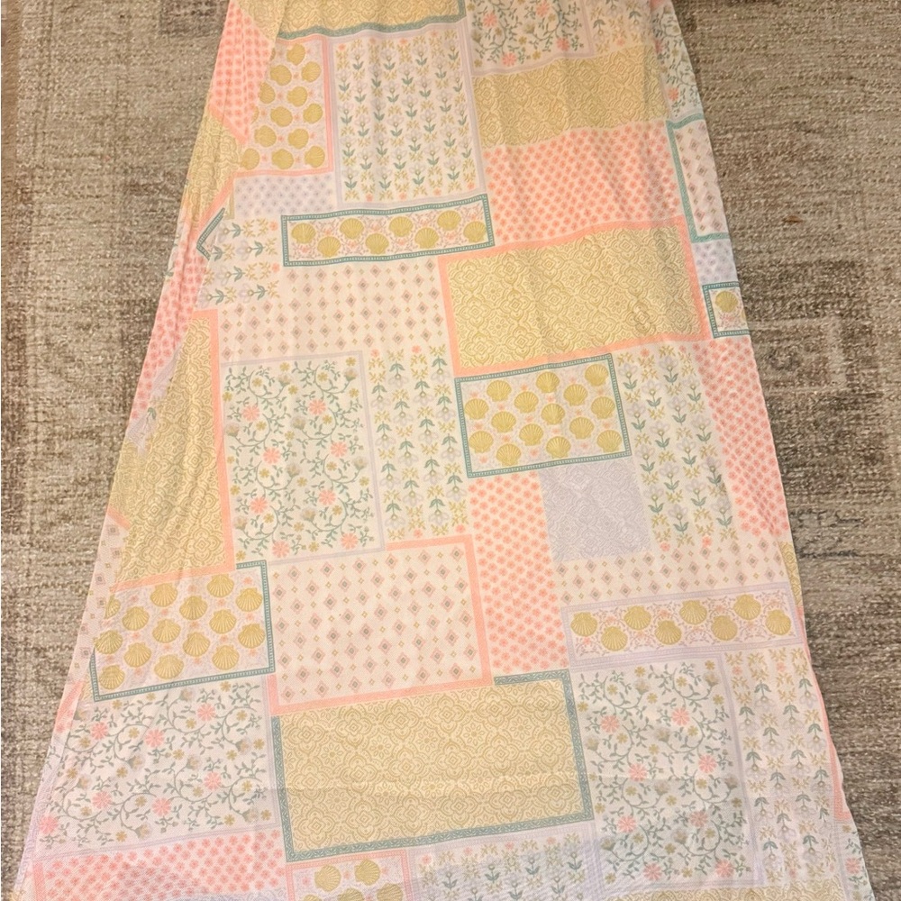 Maxi Patchwork Print Skirt in Pastel Pink and Yellow